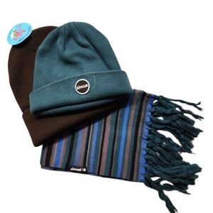 Kids Teal and Brown Beanie Hat Set